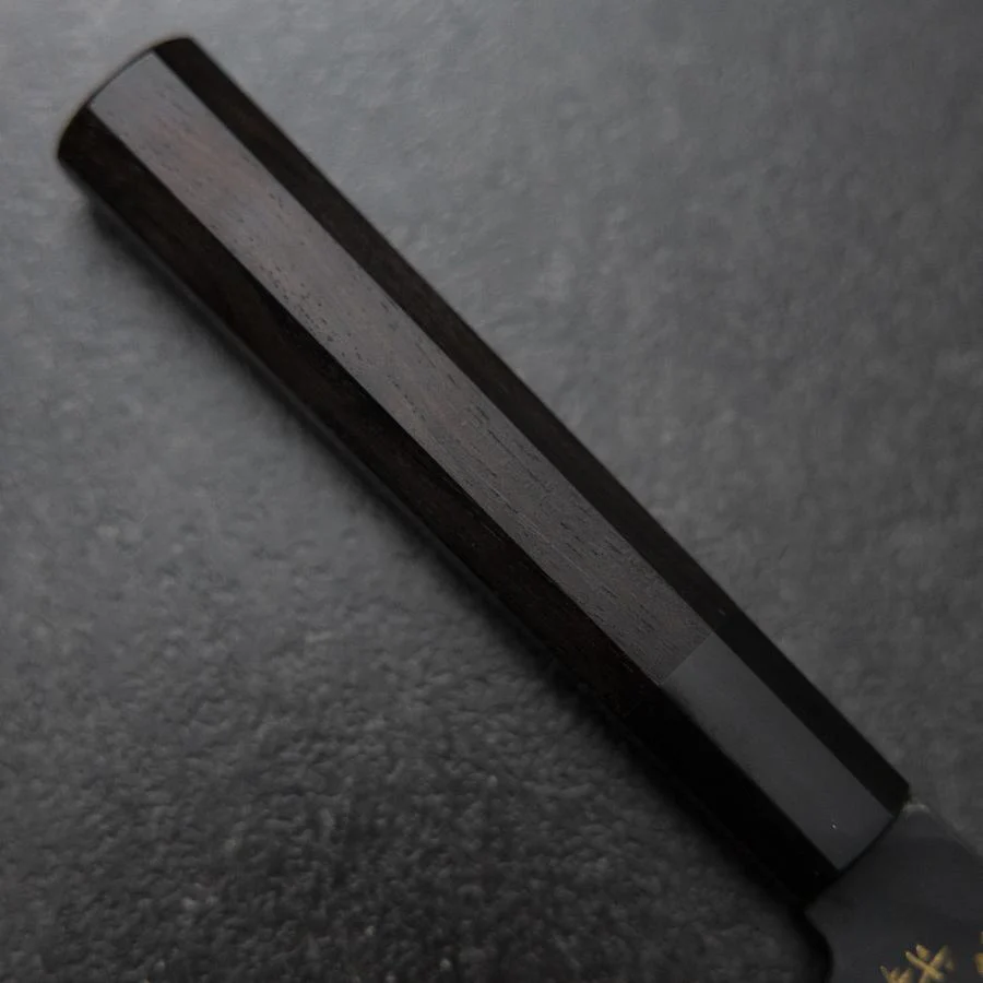 Gyuto Blue Steel #2 Kurouchi Chokin Sakura-Fuji Büffelhorn und Ebenholz Griff 210mm (Asamura) - Image 6