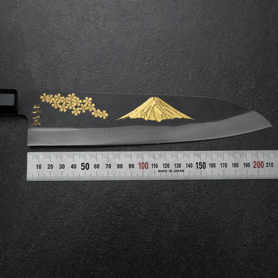Gyuto Blue Steel #2 Kurouchi Chokin Sakura-Fuji Büffelhorn und Ebenholz Griff 210mm (Asamura) - Image 7