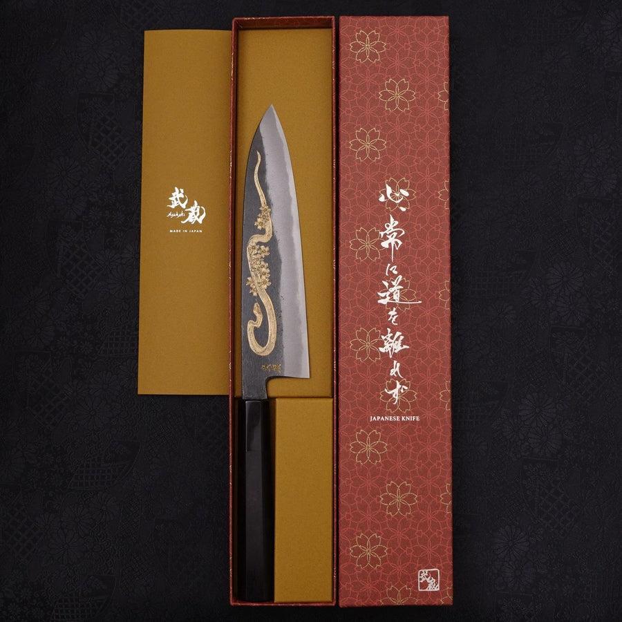 Gyuto Blue Steel #2 Kurouchi Chokin "Schlange In Sakura" Büffelhorn und Ebenholz 210mm - Image 10