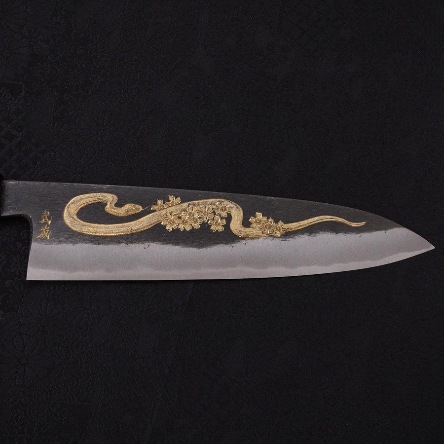 Gyuto Blue Steel #2 Kurouchi Chokin "Schlange In Sakura" Büffelhorn und Ebenholz 210mm - Image 4