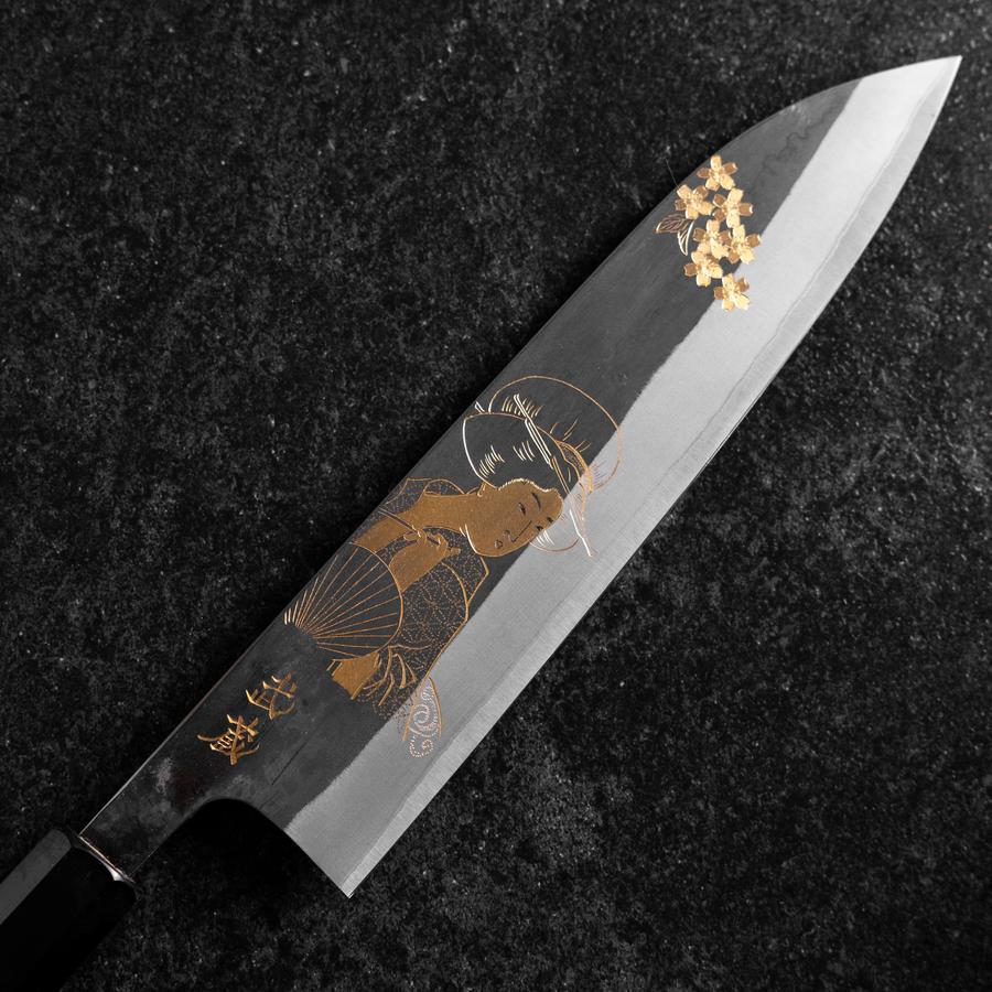 Gyuto Blue Steel #2 Kurouchi Chokin Ukiyo-E Büffelhorn und Ebenholz Griff 210mm (Asamura) - Image 3