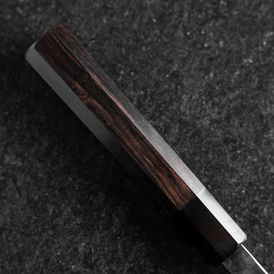 Gyuto Blue Steel #2 Kurouchi Chokin Ukiyo-E Büffelhorn und Ebenholz Griff 210mm (Asamura) - Image 6