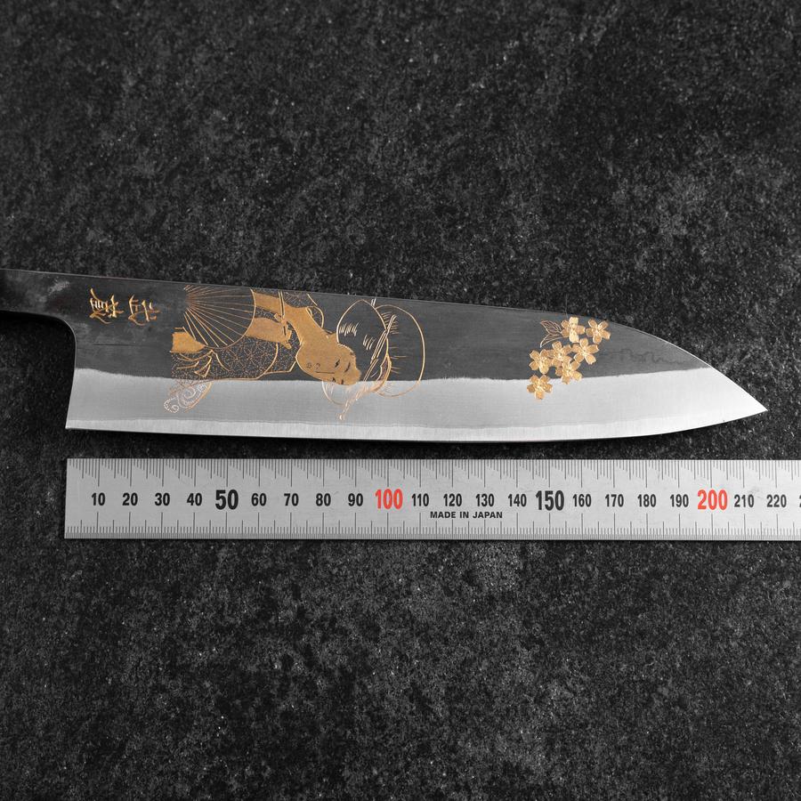 Gyuto Blue Steel #2 Kurouchi Chokin Ukiyo-E Büffelhorn und Ebenholz Griff 210mm (Asamura) - Image 7
