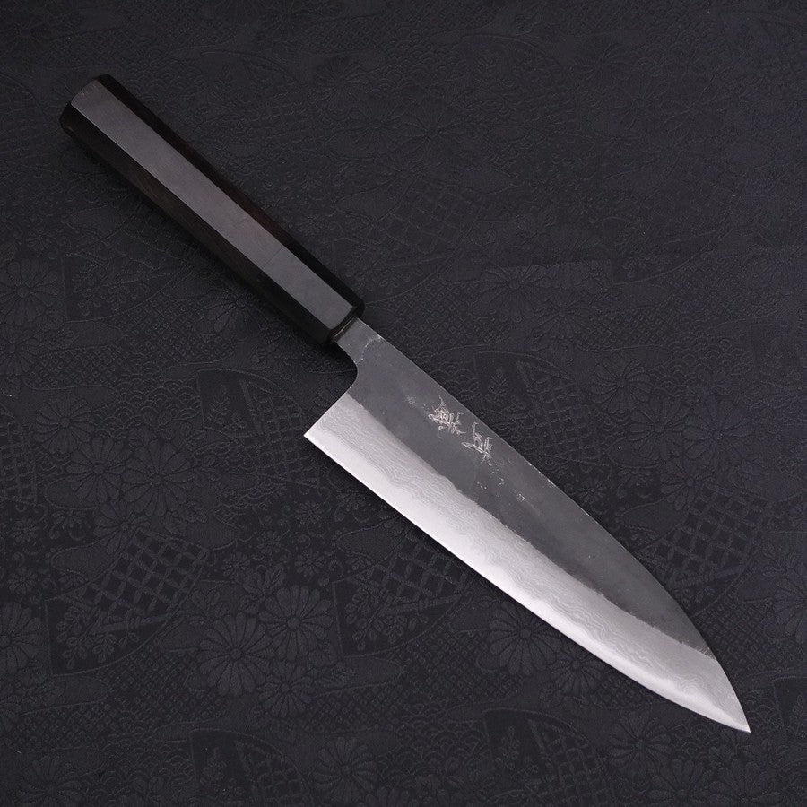 Gyuto Blue Steel #2 Kurouchi Damast Büffelhorn und Ebenholz Griff 180mm