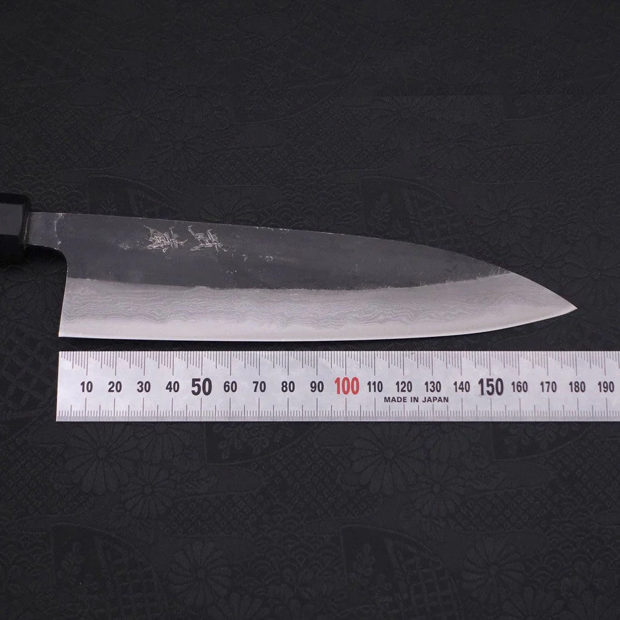 Gyuto Blue Steel #2 Kurouchi Damast Büffelhorn und Ebenholz Griff 180mm - Image 7