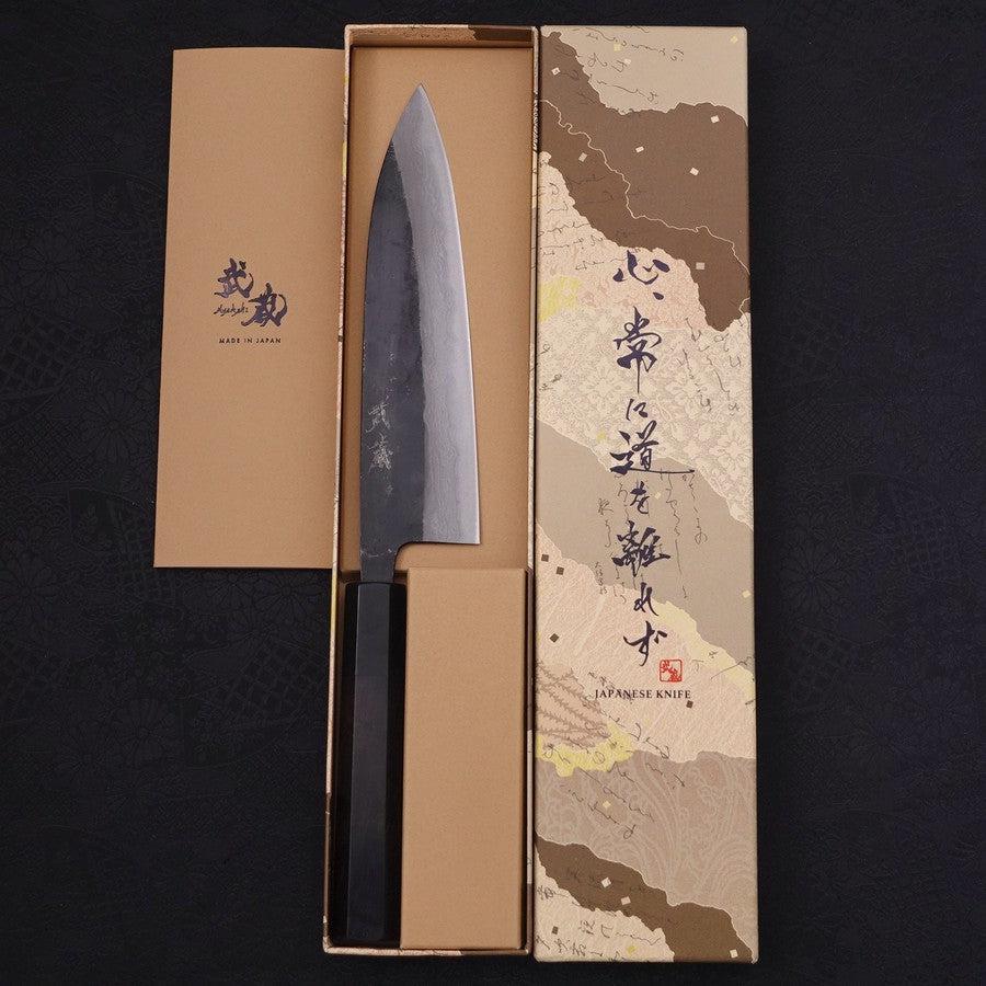 Gyuto Blue Steel #2 Kurouchi Damast Büffelhorn und Ebenholz Griff 180mm - Image 8