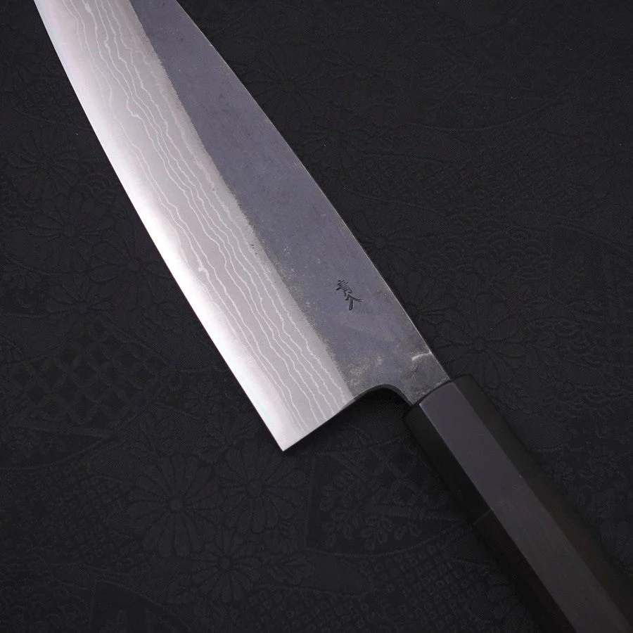 Gyuto Blue Steel #2 Kurouchi Damast Büffelhorn und Ebenholz Griff 210mm - Image 3
