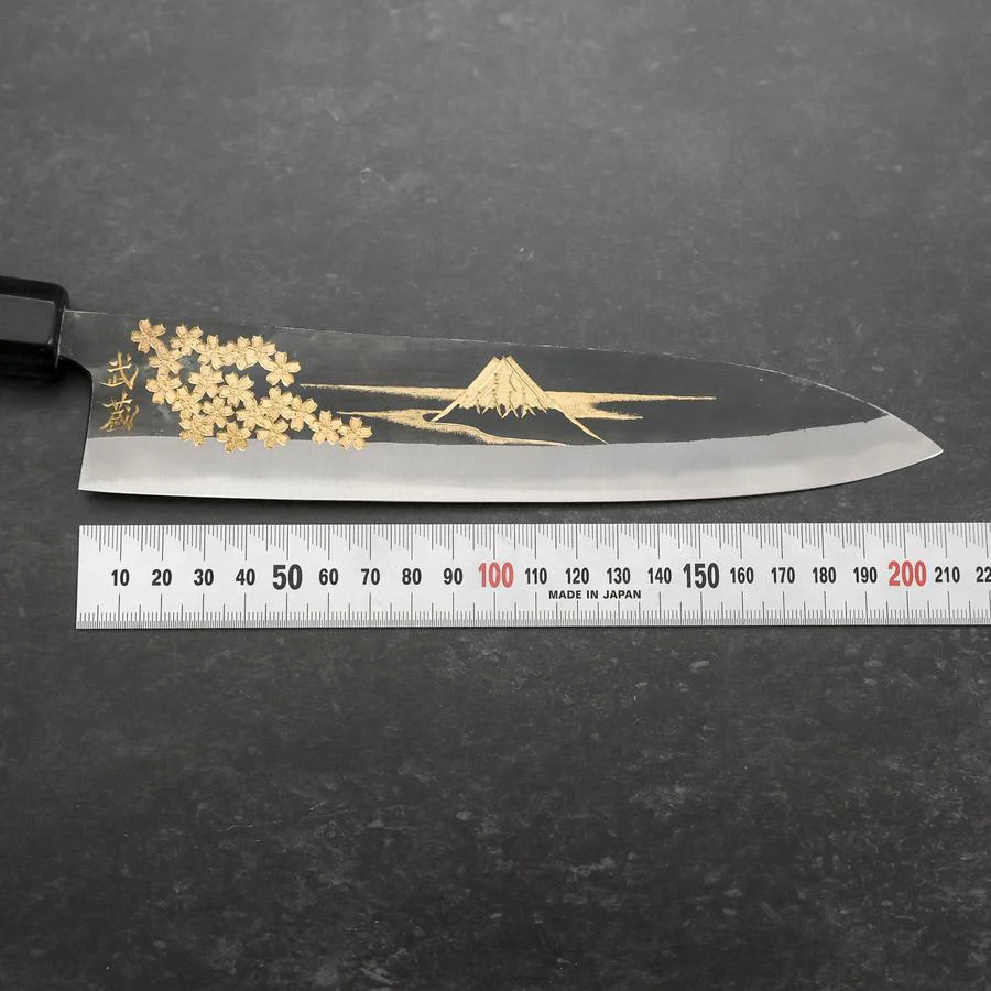 Gyuto Blue Steel #2 Kurouchi Sakura Fuji Büffelhorn und Ebenholz Griff 210mm - Image 7