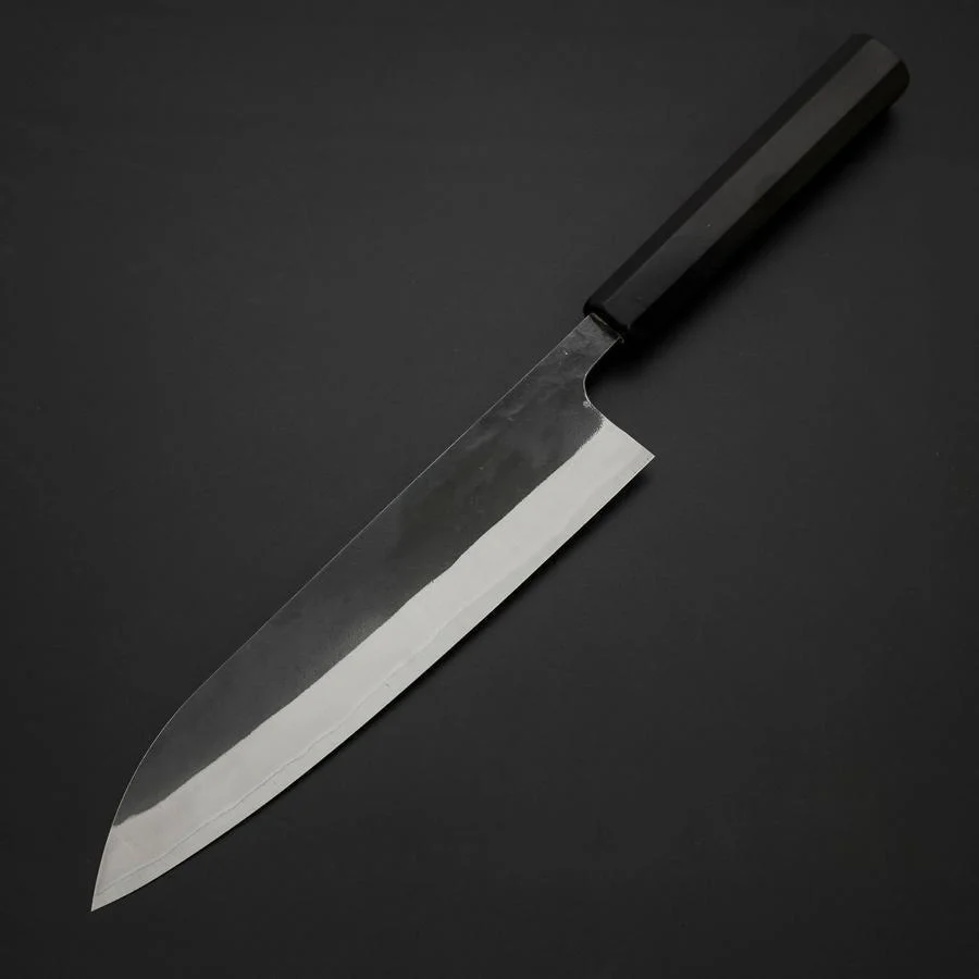 Gyuto Blue Steel #2 Kurouchi Edelstahlummantelung Chokin Sakura-Fuji Büffelhorn und Ebenholz Griff 210mm - Image 2