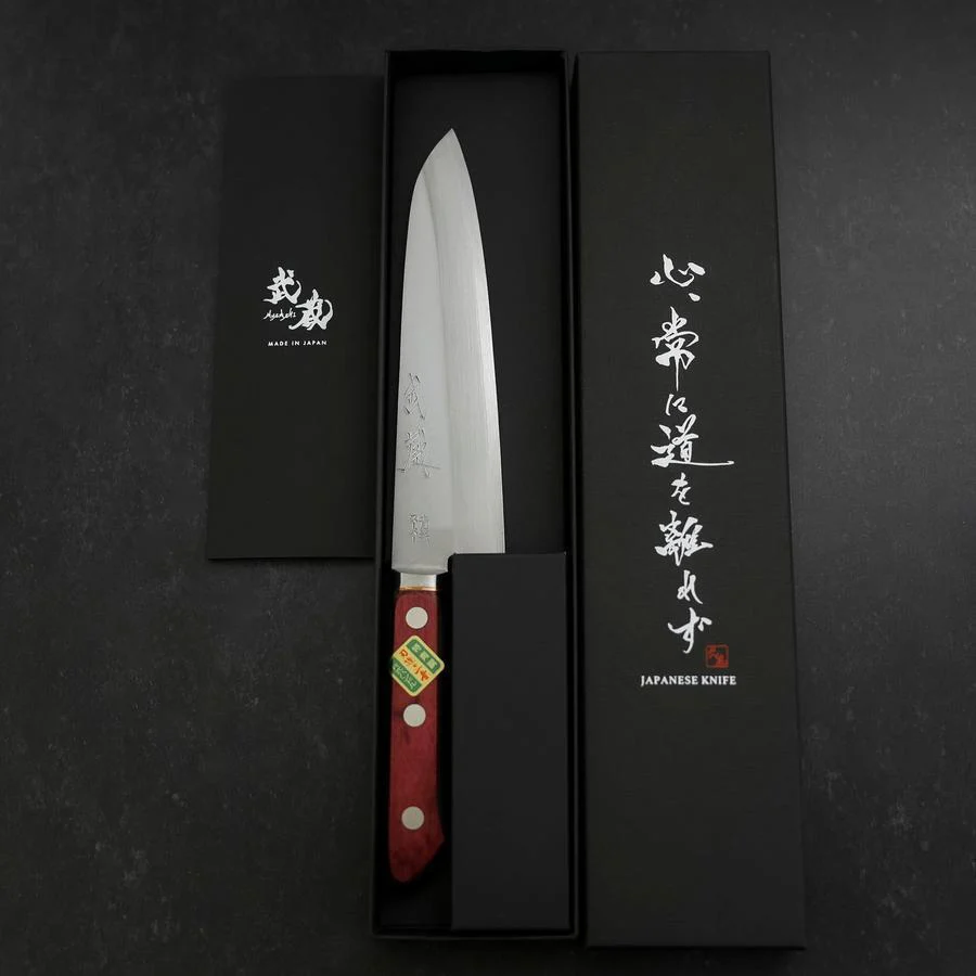 Gyuto Blue Super Edelstahlummantelung Poliert Schwarz-Roter Westlicher Griff 180mm - Image 8