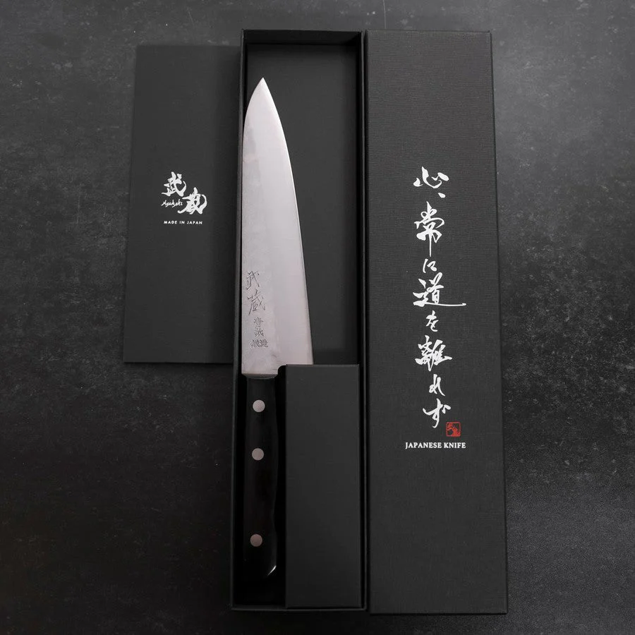 Gyuto Aogami Super Edelstahlummantelung Tsuchime Schwarzer Westlicher Griff 180mm - Image 8