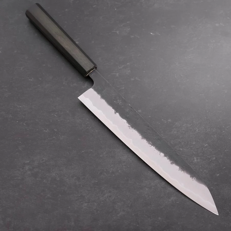 Gyuto Aogami Super Edelstahlummantelung Kurouchi Nashiji Grüner Urushi Griff 240mm