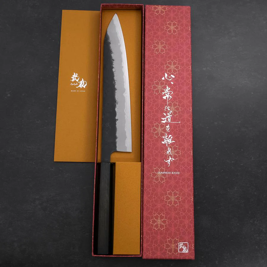 Gyuto Aogami Super Edelstahlummantelung Kurouchi Nashiji Grüner Urushi Griff 240mm - Image 8