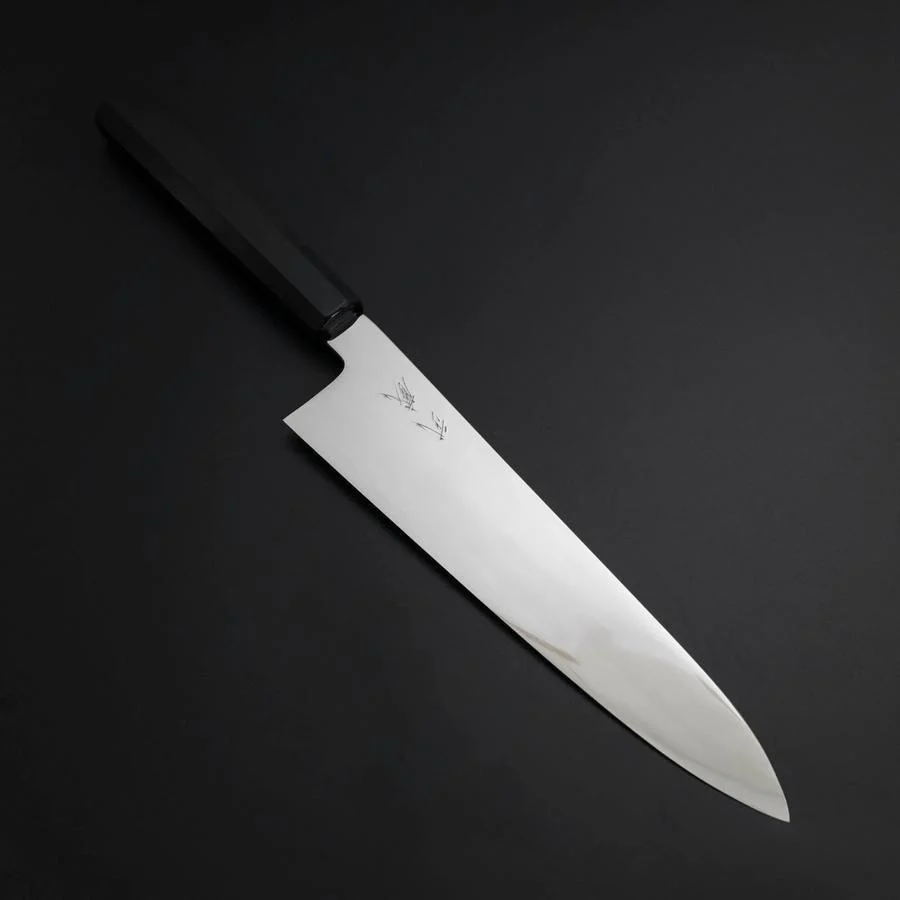 Gyuto Silver Steel #3 Kagami Honyaki Büffelhorn und Ebenholz Griff 240mm
