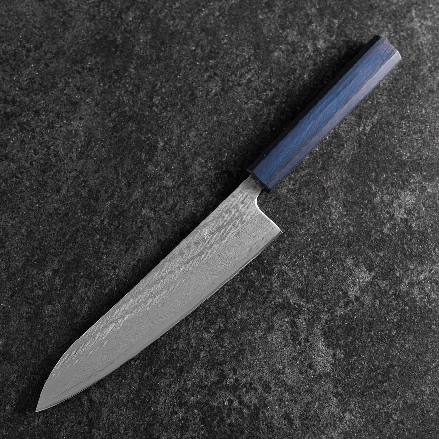 Gyuto Silver Steel #3 Nawame Damast Blauer Urushi Griff 210mm - Image 2