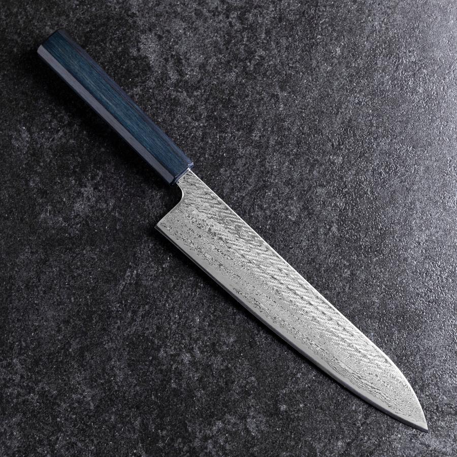 Gyuto Silver Steel #3 Nawame Damast Dunkelblauer Urushi Griff 240mm