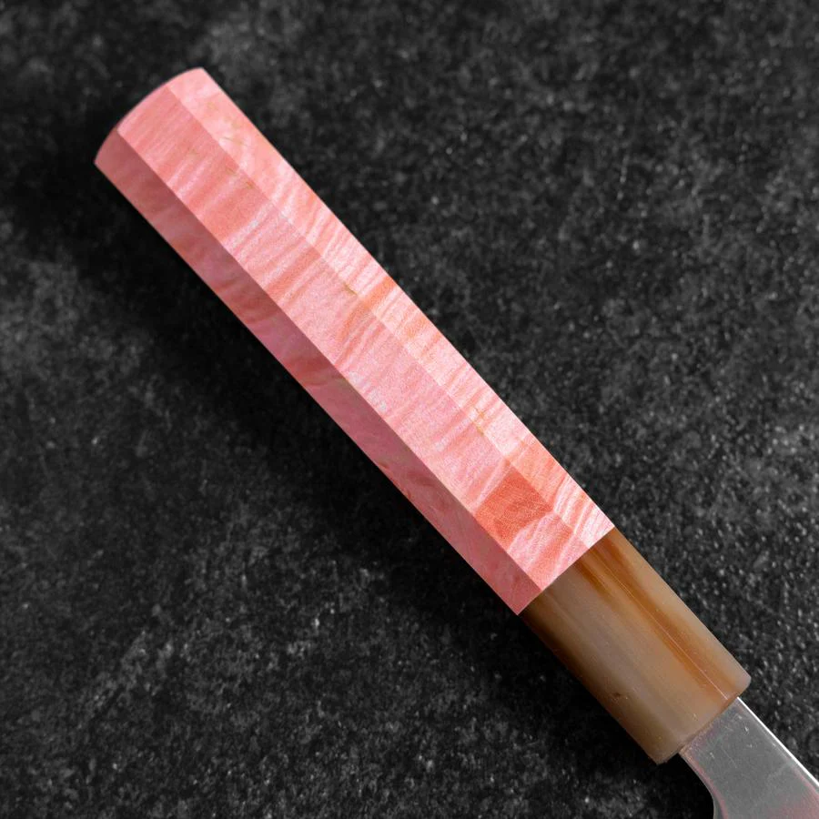 Gyuto SLD Kagami Dunkelrosa Büffelhorn und Ahornholz Griff 210mm - Image 6