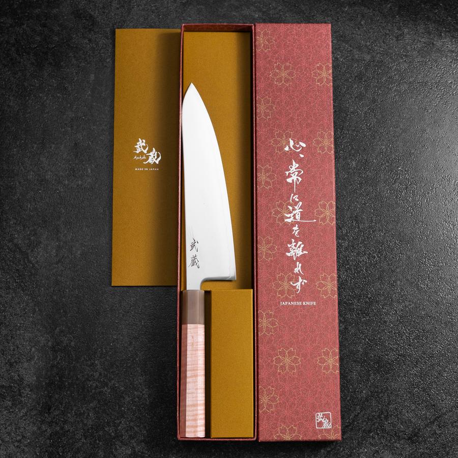 Gyuto SLD Kagami Hell-Rosa Büffelhorn und Ahornholz Griff 210mm - Image 8