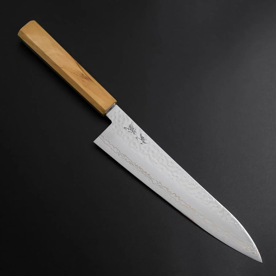 Gyuto SLD Nickel Tsuchime Kolorierter Damast Olivenholz Griff 210mm Limited Edition