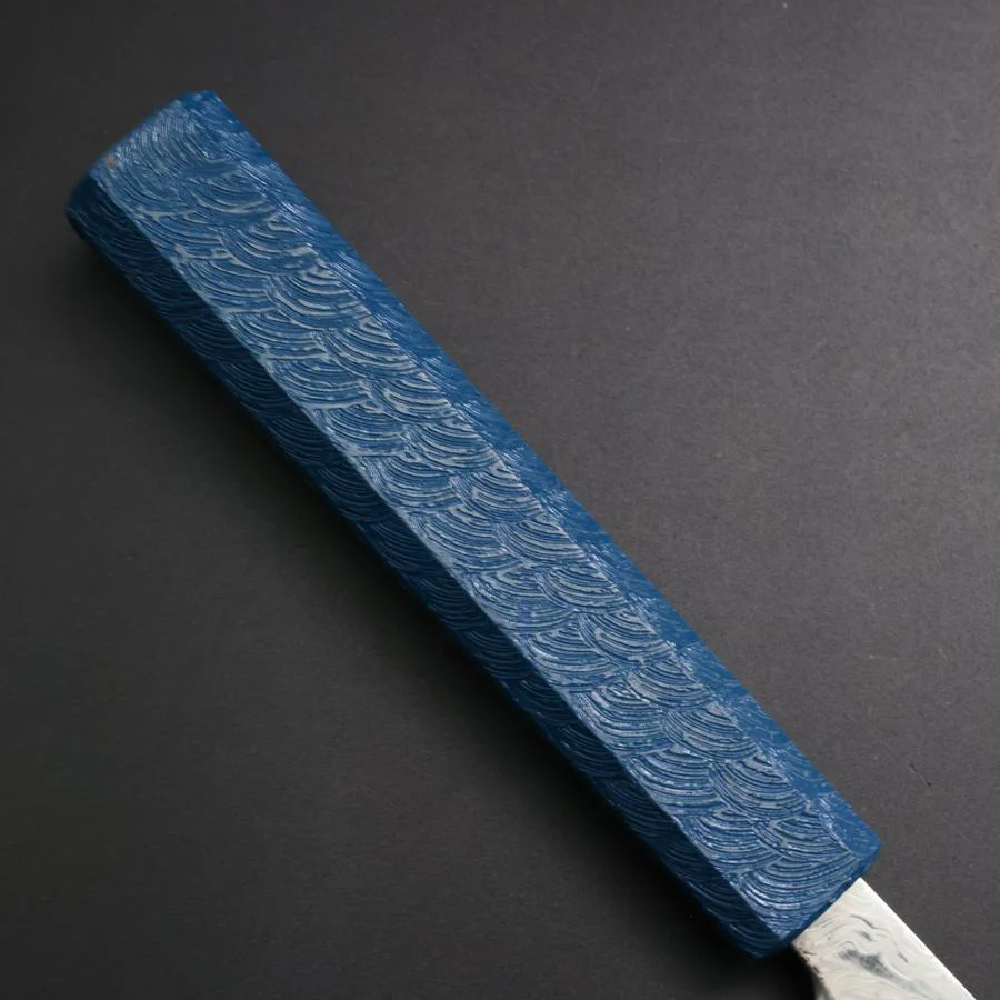 Gyuto SLD Wellen Nickel Damast Blauer Urushi Griff 180mm - Image 6