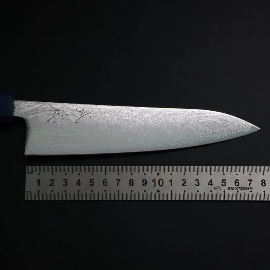 Gyuto SLD Wellen Nickel Damast Blauer Urushi Griff 180mm - Image 7