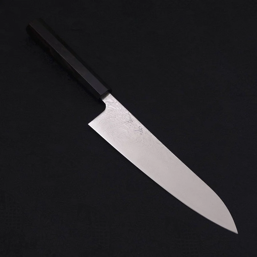 Gyuto SLD Wellen-Nickel Damast Büffelhorn und Ebenholz Griff 210mm