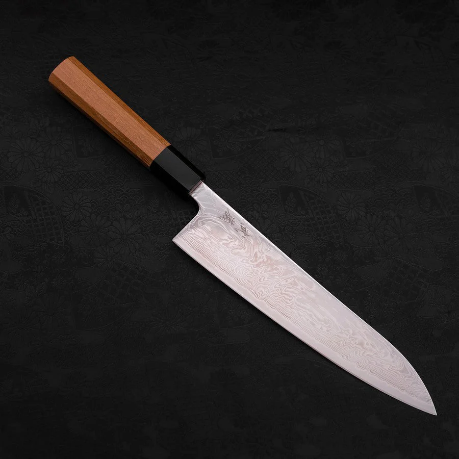 Gyuto SLD Wellen-Nickel Damast Büffelhorn und Teakholz Griff 210mm