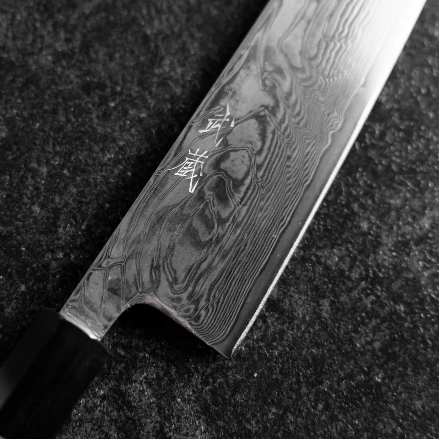 Gyuto SLD Wave Nickel Damast Büffelhorn und Walnussholz Griff 210mm - Image 3