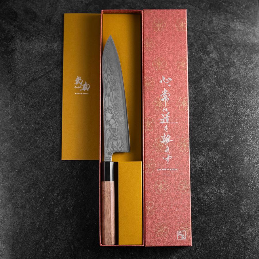 Gyuto SLD Wave Nickel Damast Büffelhorn und Walnussholz Griff 210mm - Image 8
