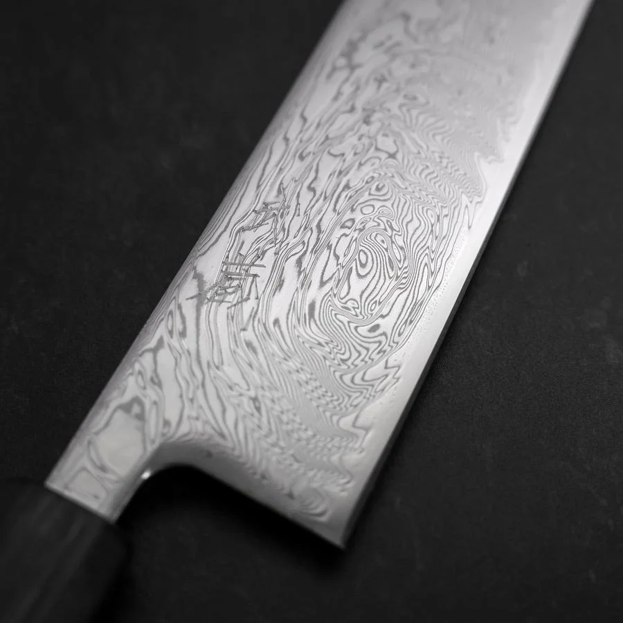 Gyuto SLD Wellen Nickel Damast Dunkelblauer Urushi Griff 240mm - Image 3
