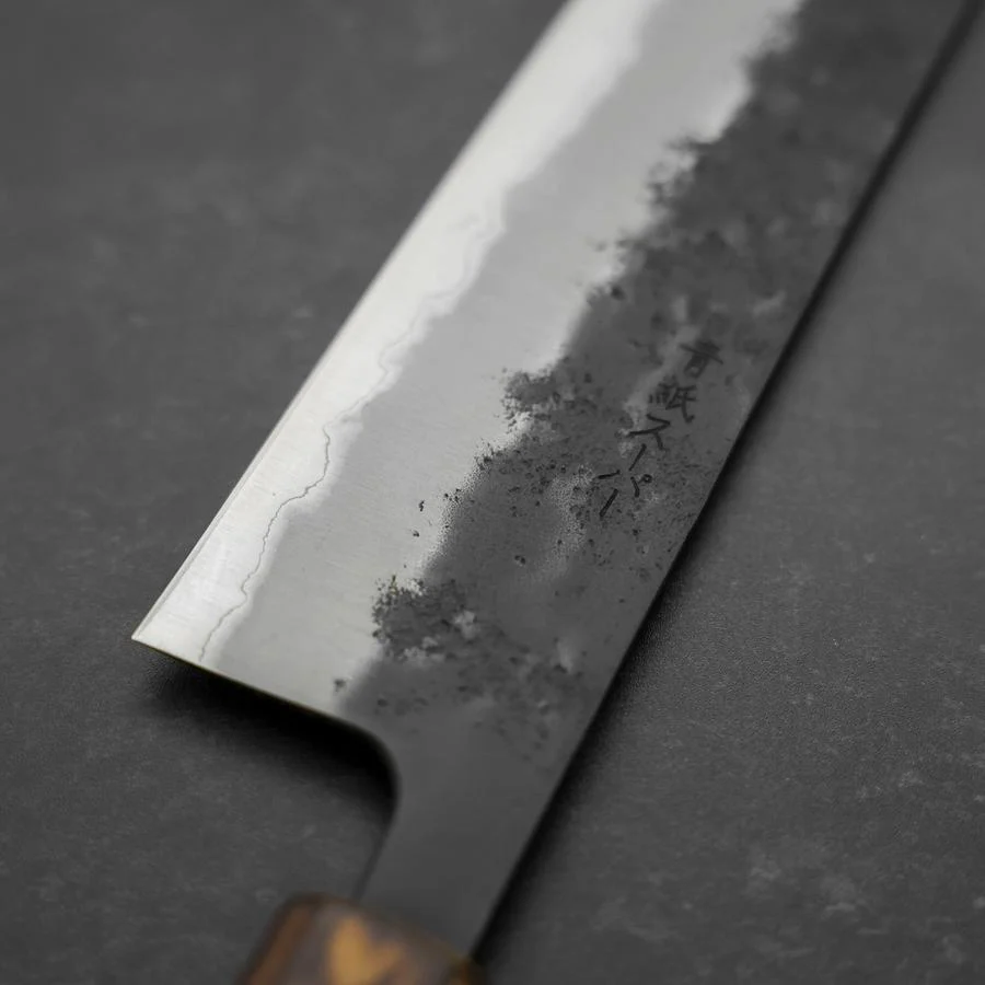 Gyuto Edelstahlummantelung Blue Super Kurouchi Nashiji Sumi Urushi Griff 240mm - Image 3
