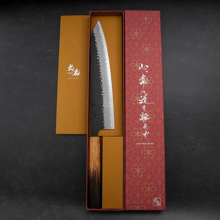 Gyuto Edelstahlummantelung Aogami Super Kurouchi Tsuchime Yaki Urushi Griff 240mm - Image 8