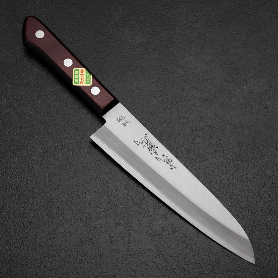 Gyuto Blue Super Edelstahlummantelung Poliert Schwarz-Roter Westlicher Griff 180mm (Tsuba-nashi)