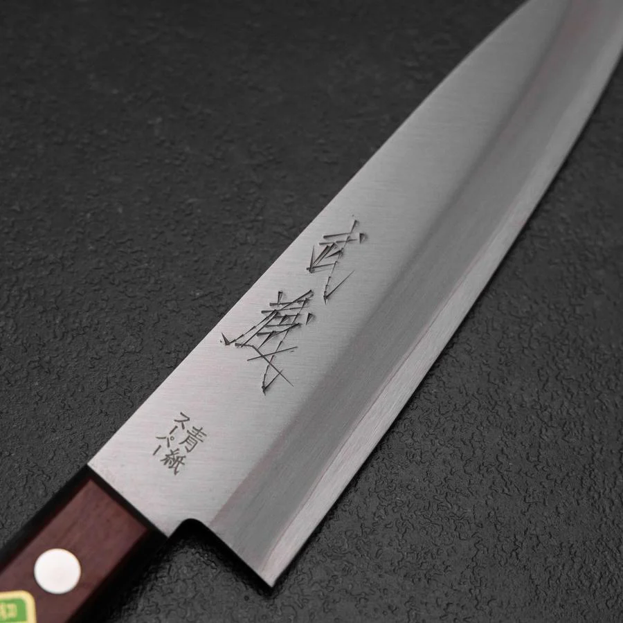 Gyuto Blue Super Edelstahlummantelung Poliert Schwarz-Roter Westlicher Griff 180mm (Tsuba-nashi) - Image 3