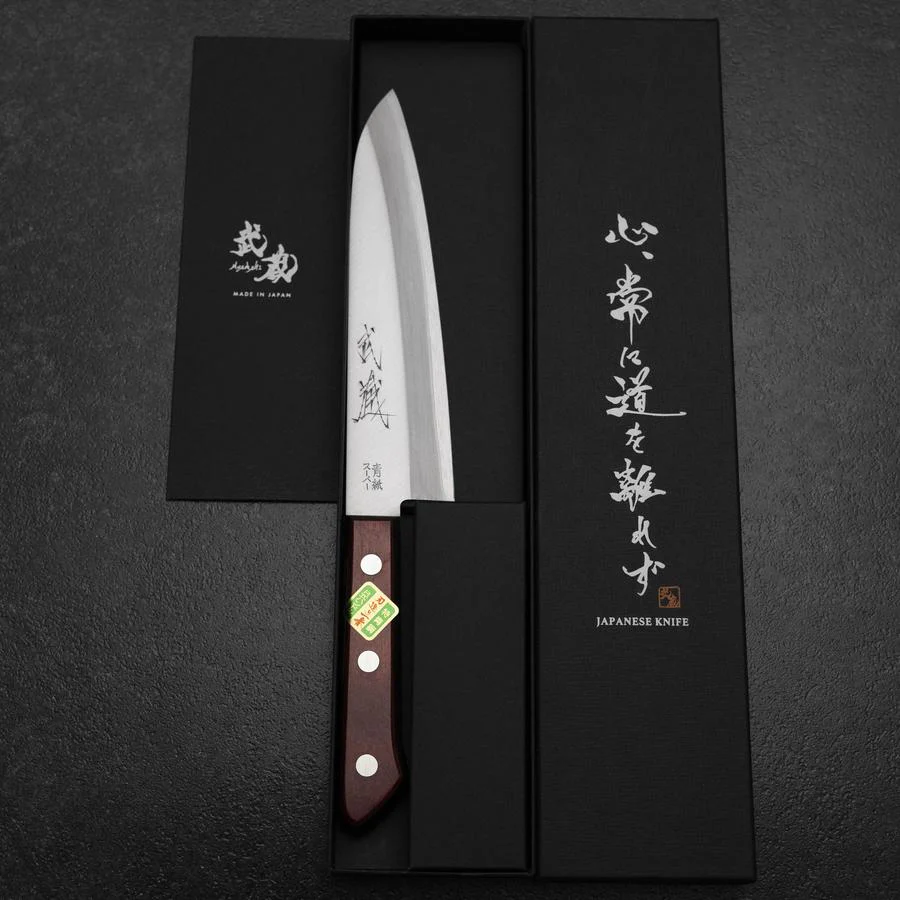 Gyuto Blue Super Edelstahlummantelung Poliert Schwarz-Roter Westlicher Griff 180mm (Tsuba-nashi) - Image 8