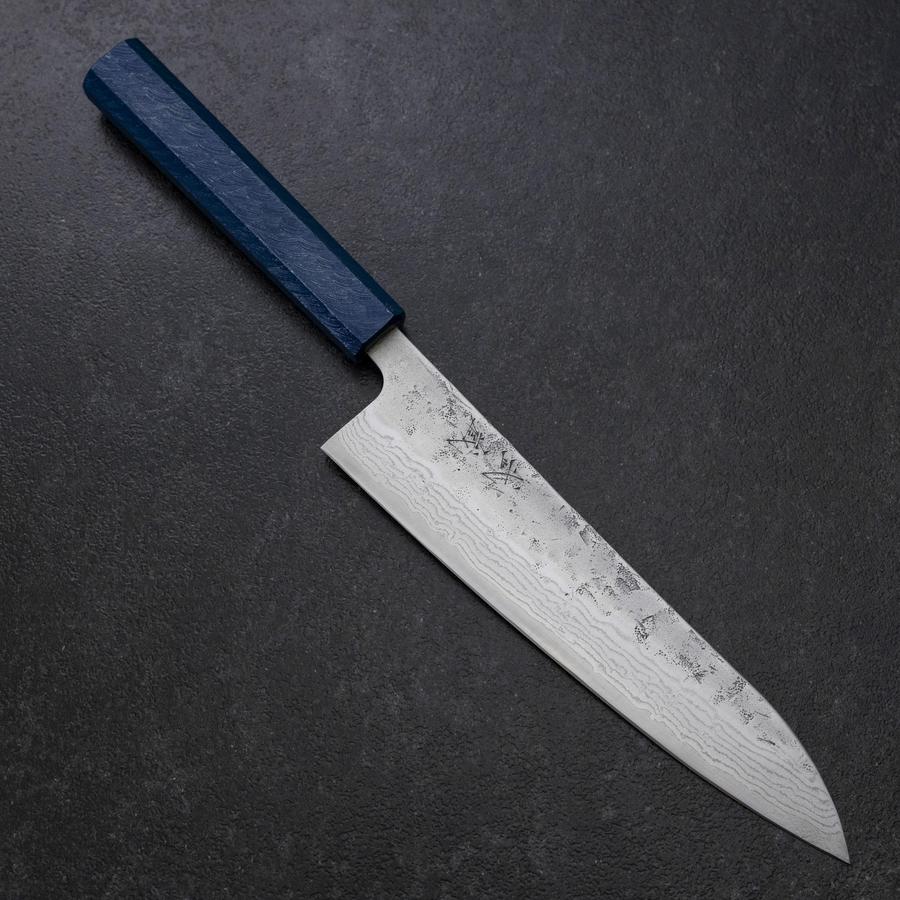Gyuto Schwedenstahl Nashiji Washi Damast Blauer Urushi Griff 210mm