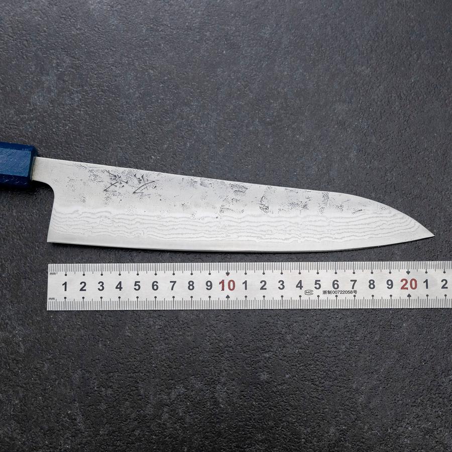 Gyuto Schwedenstahl Nashiji Washi Damast Blauer Urushi Griff 210mm - Image 7