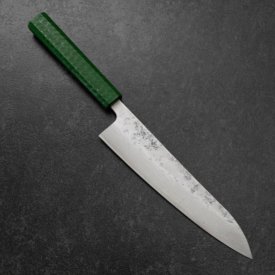 Gyuto Schwedenstahl Nashiji Washi Damast Grüner Urushi Griff 210mm