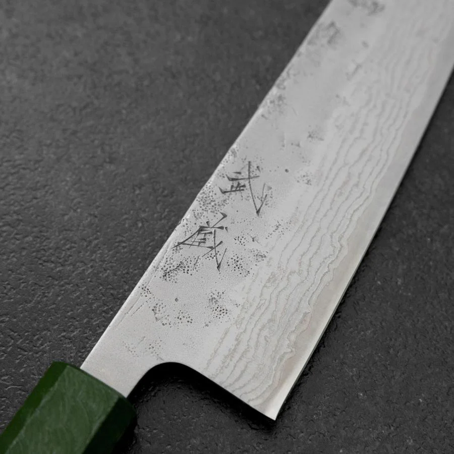 Gyuto Schwedenstahl Nashiji Washi Damast Grüner Urushi Griff 210mm - Image 3