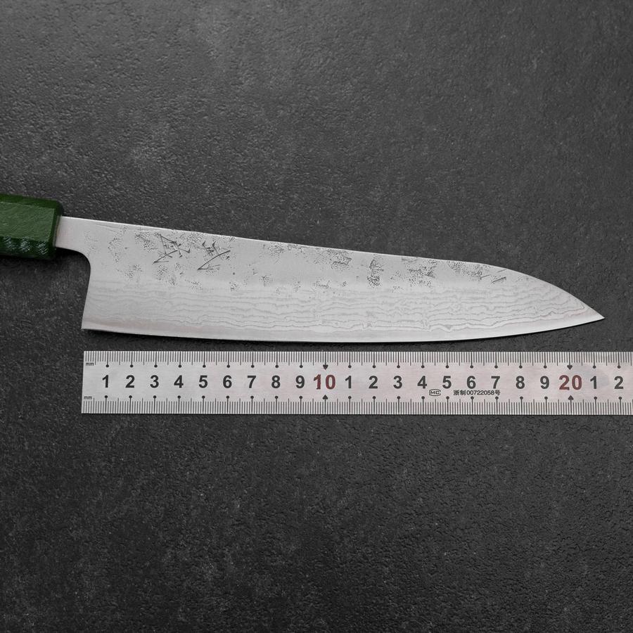 Gyuto Schwedenstahl Nashiji Washi Damast Grüner Urushi Griff 210mm - Image 7