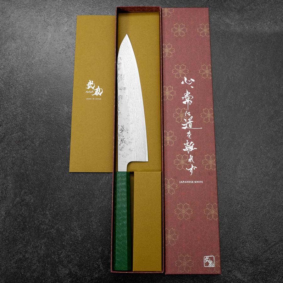 Gyuto Schwedenstahl Nashiji Washi Damast Grüner Urushi Griff 210mm - Image 8