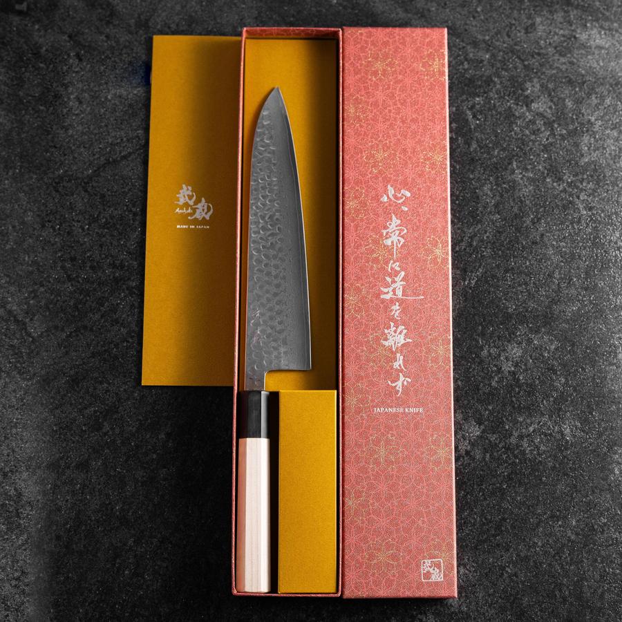 Gyuto VG-10 Tsuchime Damast Büffelhorn und Magnolienholz Griff 210mm - Image 8