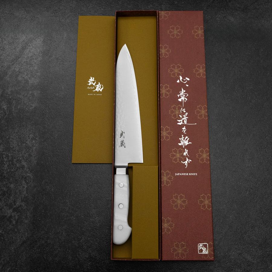 Gyuto VG-5 Tsuchime Weißer Marmor Griff 210mm - Image 8