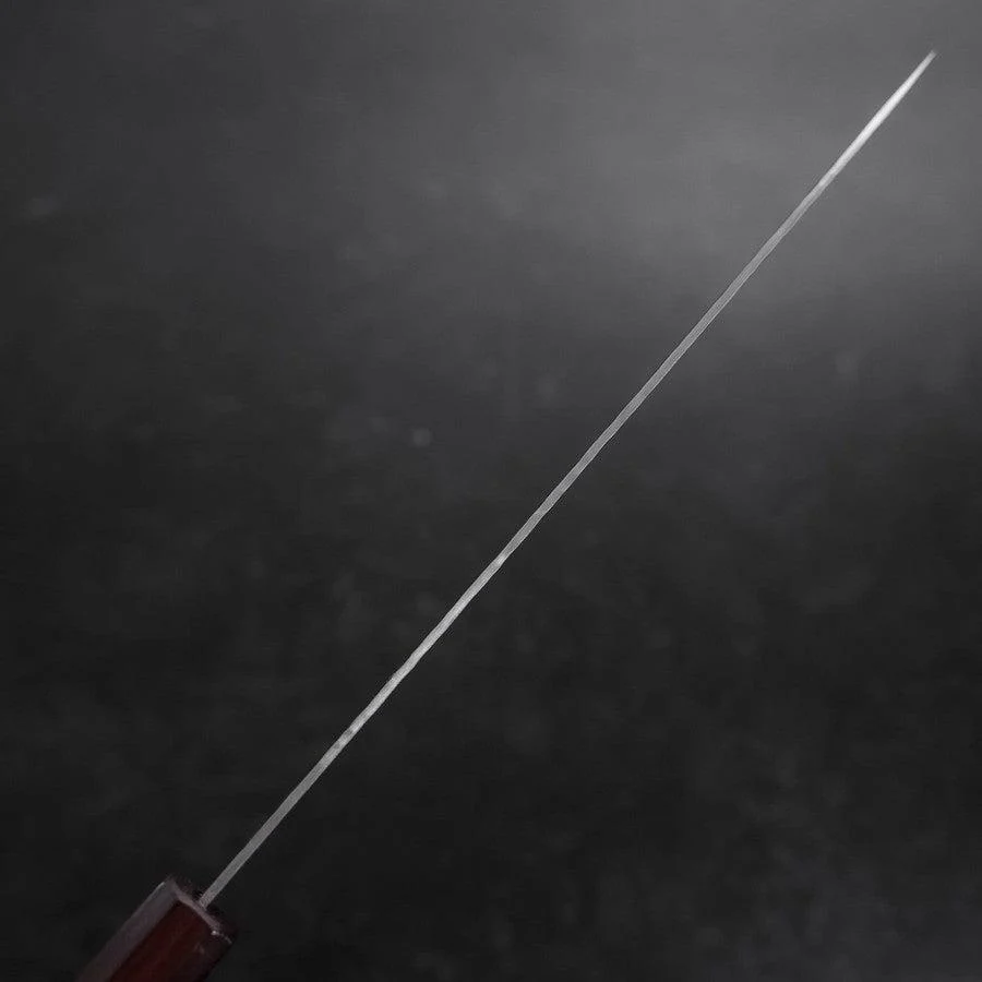 Gyuto White Steel #1 Edelstahlummantelung Tsuchime Lila Urushi Griff 240mm - Image 5