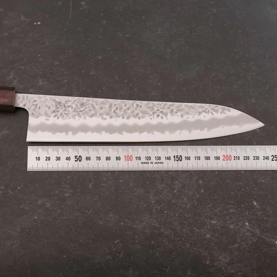 Gyuto White Steel #1 Edelstahlummantelung Tsuchime Lila Urushi Griff 240mm - Image 7