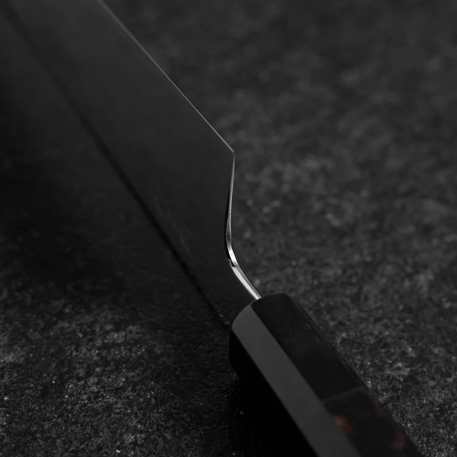 Gyuto White Steel #1 Kagami Mond-Fuji Sui-Honyaki Büffelhorn und Ebenholz Griff mit Scheide 240mm - Image 5