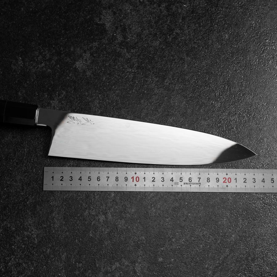 Gyuto White Steel #1 Kagami Mond-Fuji Sui-Honyaki Büffelhorn und Ebenholz Griff mit Scheide 240mm - Image 7
