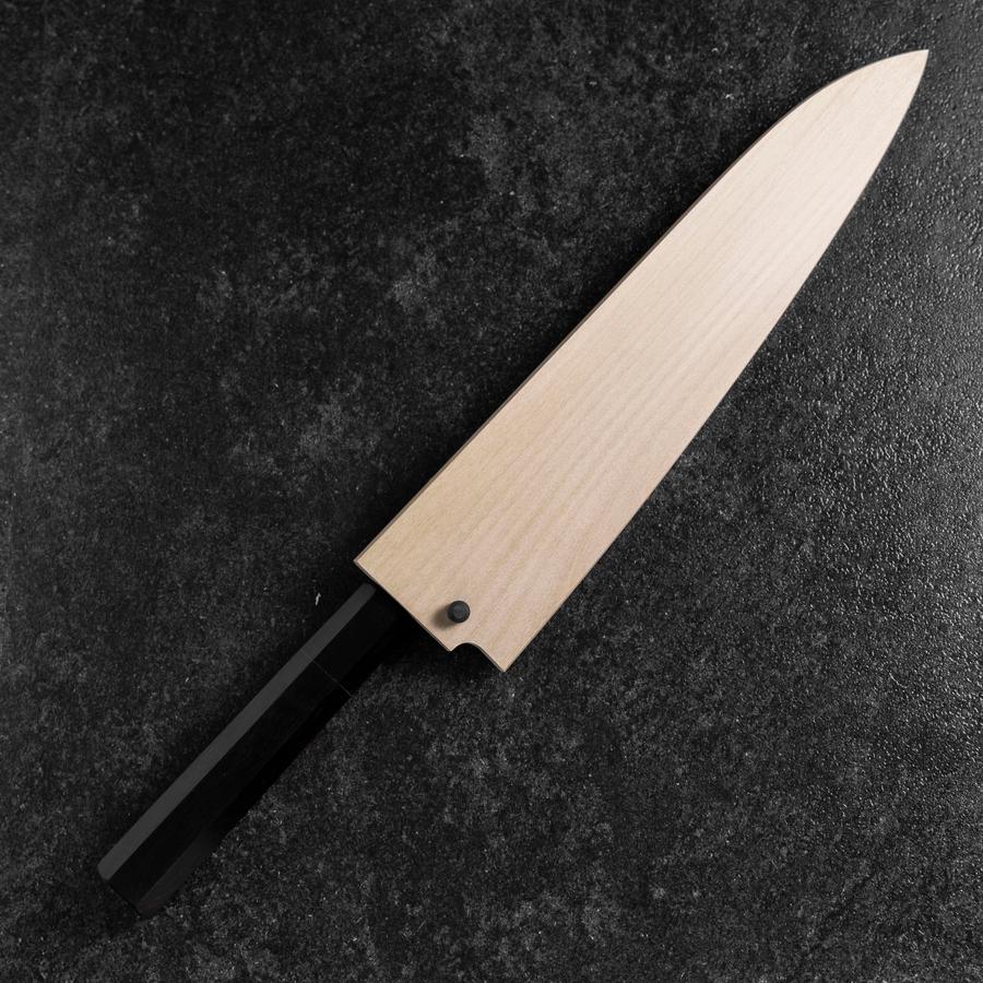 Gyuto White Steel #1 Kagami Mond-Fuji Sui-Honyaki Büffelhorn und Ebenholz Griff mit Scheide 240mm - Image 9