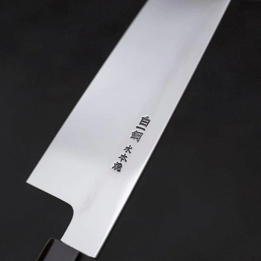 Gyuto White Steel #1 Kagami Sui-Honyaki Büffelhorn und Ebenholz Griff mit Scheide 210mm - Image 3