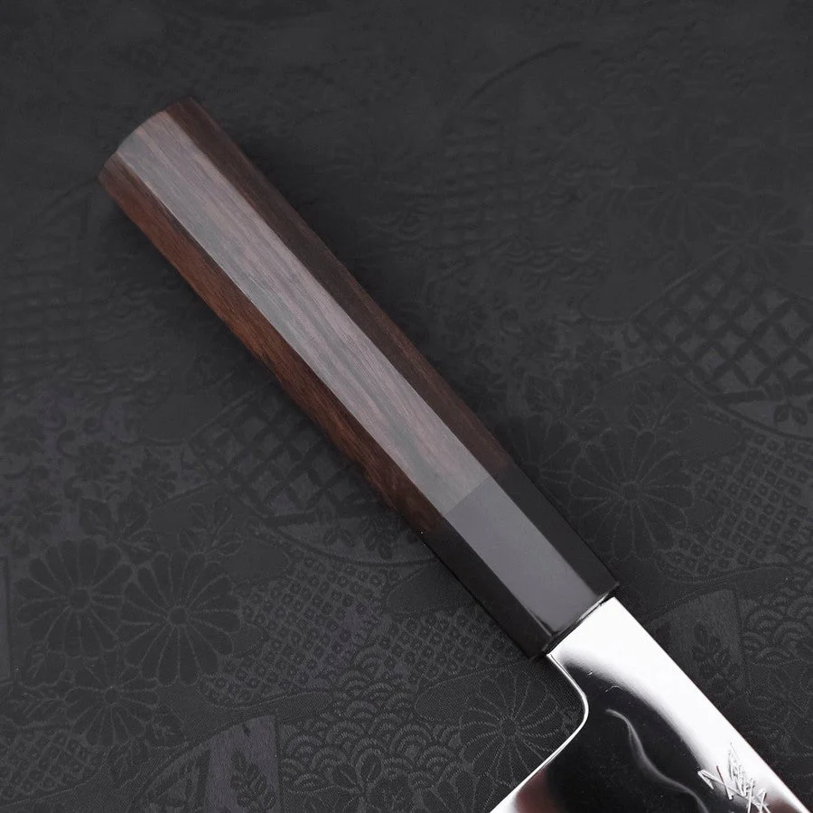 Gyuto White Steel #1 Kagami Sui-Honyaki Büffelhorn und Ebenholz Griff mit Scheide 210mm - Image 6